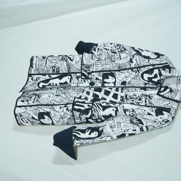 Holt Renfrew Black | White Abstract Print Statement Jacket | Size M - Picture 6 of 6
